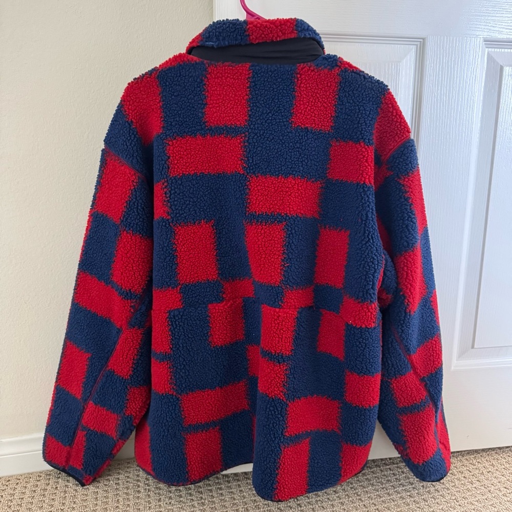Obey Red and Navy Checkered Fleece Pullover - Picture 3 of 4